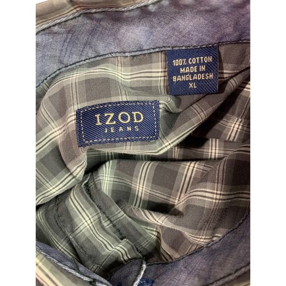 XL Izod Jeans Mens Casual Black White Plaid Button Up Shirt Long Sleeve - Picture 8 of 8